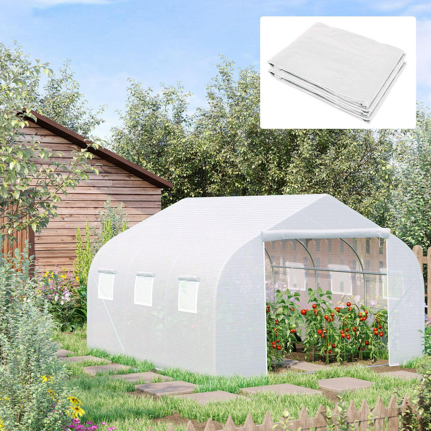 Walk In Greenhouse Cover Replacement Plant Growhouse PE (4.5x3x2)m White
