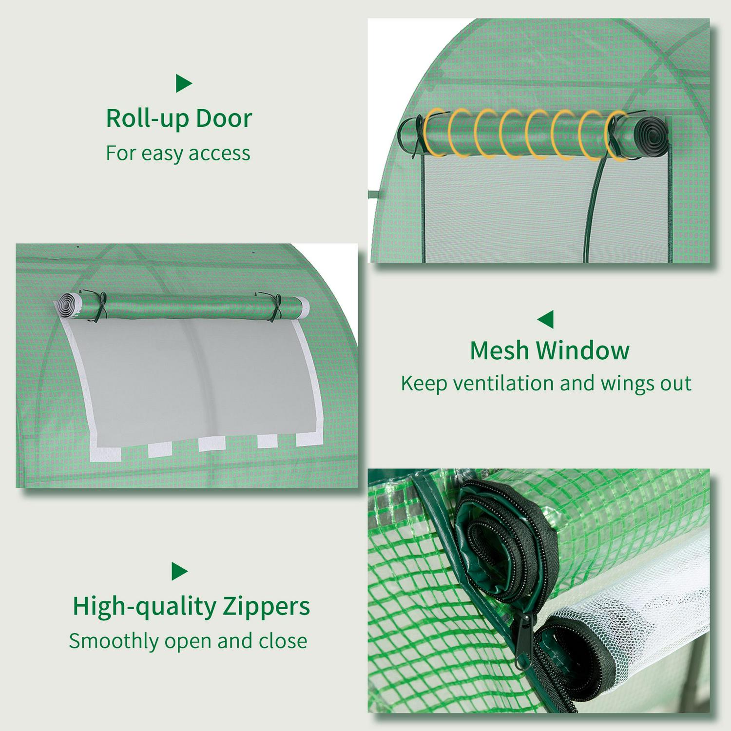 Walk In Polytunnel Greenhouse, For Garden With Roll-up Window And Door,(1.8 X 1.8 X 2) m, Green