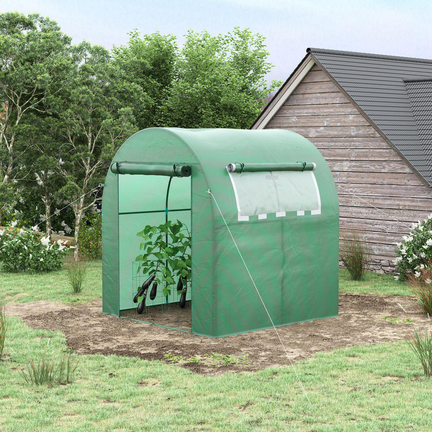 Walk In Polytunnel Greenhouse, For Garden With Roll-up Window And Door,(1.8 X 1.8 X 2) m, Green
