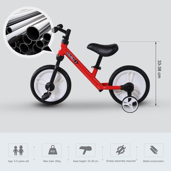 Toddlers Removable Stabiliser Balance Bike - Red