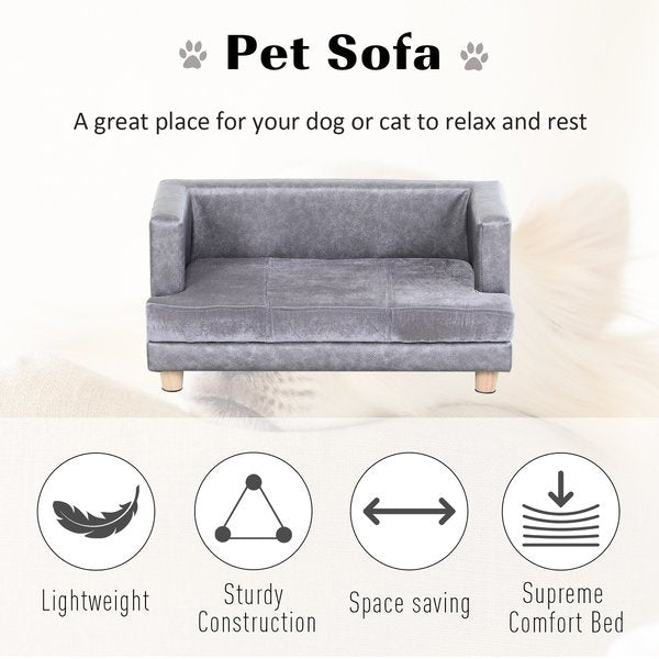 PU Leather Elevated Pet Dogs Sofa Bed - Grey