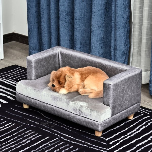 PU Leather Elevated Pet Dogs Sofa Bed - Grey