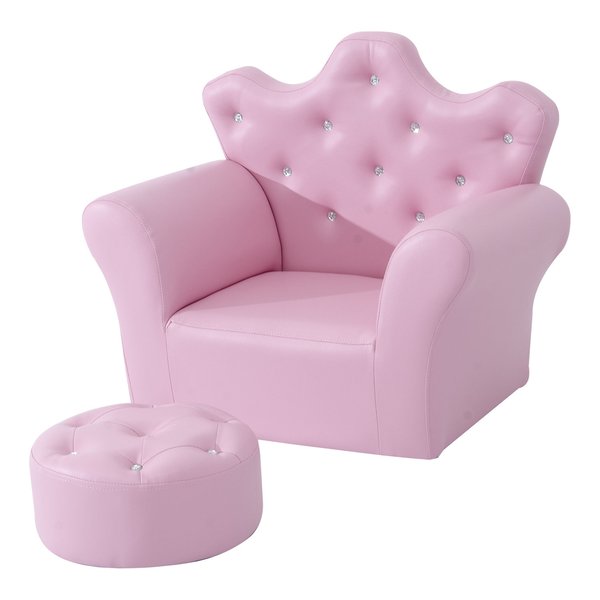 Leather Kids Set: 1 x Armchair And 1 x Stool - Pink
