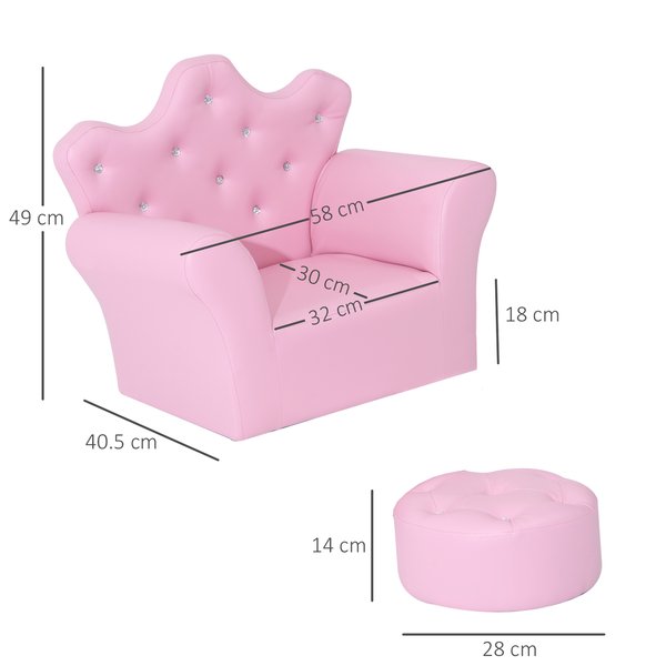 Leather Kids Set: 1 x Armchair And 1 x Stool - Pink