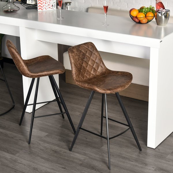 PU Leather Upholstered Twin, Pair Kitchen Bar Stools - Brown