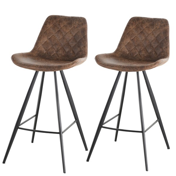 PU Leather Upholstered Twin, Pair Kitchen Bar Stools - Brown