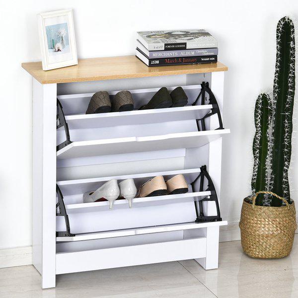 Particle Board 12-Pair Shoe Storage Cabinet - White