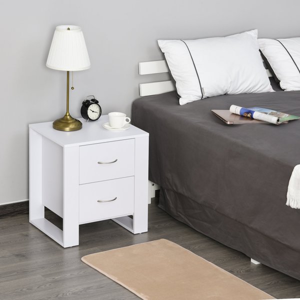 Particle Board 2-Drawer Bedside Table - White