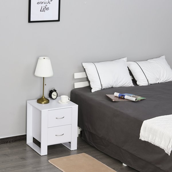 Particle Board 2-Drawer Bedside Table - White