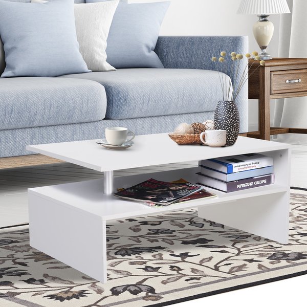 Particle Board 2-Tier Rectangular Coffee Table - White