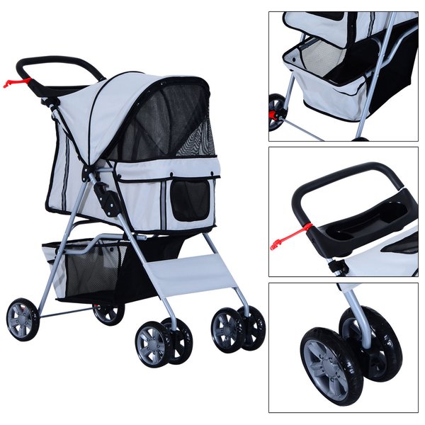 Oxford Cloth Outdoor Stroller Suitable For Small Pets - Grey
