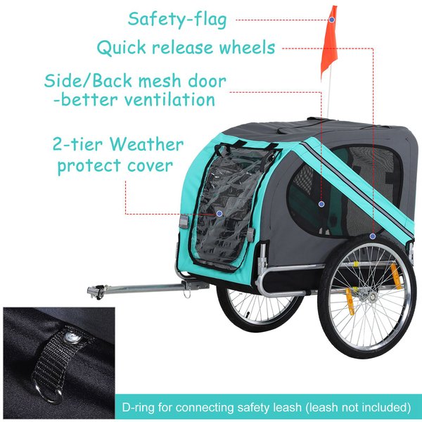 Pet Bicycle Trailer Dog Cat Bike Carrier Water Resistant For Outdoor- Green