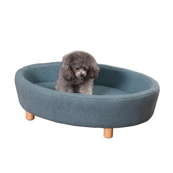 Pet Sofa Soft Couch Sponge Cushioned Bed Wooden Legs - Light Blue