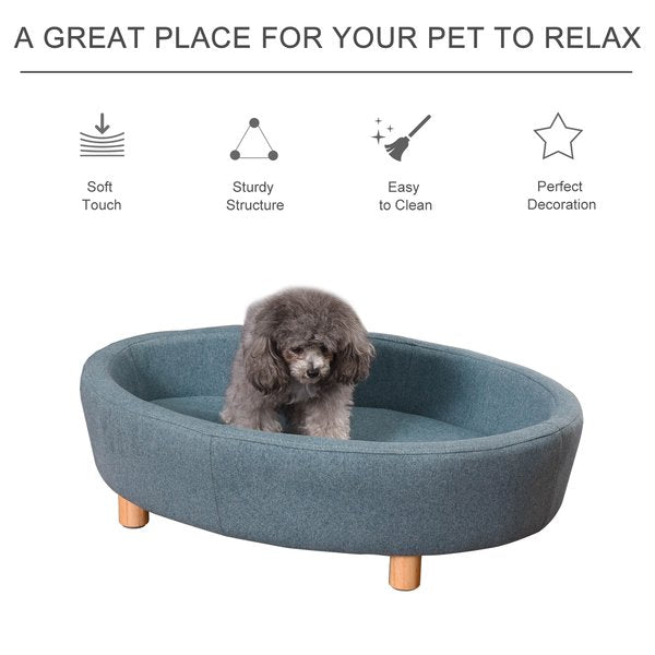 Pet Sofa Soft Couch Sponge Cushioned Bed Wooden Legs - Light Blue
