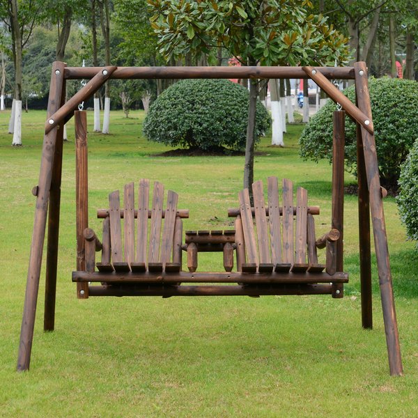 198Lx135Wx170H Cm. Pine Fir Wood Swing Chair - Carbonized Color