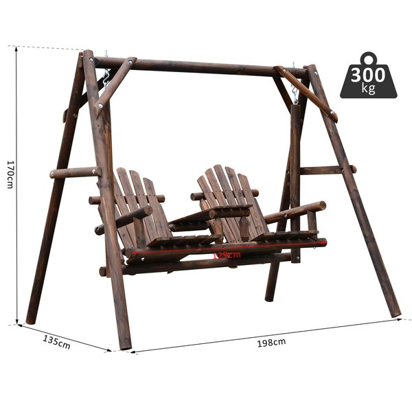 198Lx135Wx170H Cm. Pine Fir Wood Swing Chair - Carbonized Color