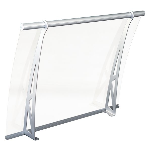 Polycarbonate Door Canopy Awning, 120W x 90L x 15H  - Transparent/Silver