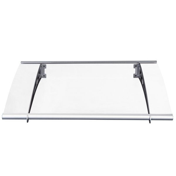 Polycarbonate Door Canopy Awning, 120W x 90L x 15H  - Transparent/Silver