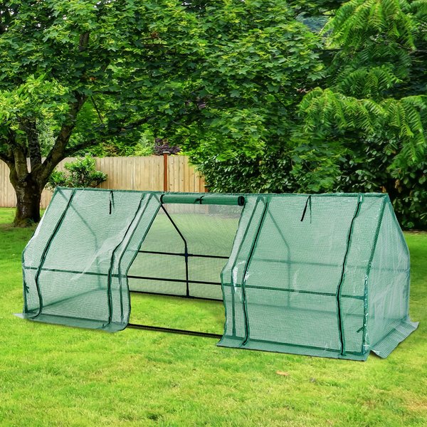 Steel Frame Polytunnel Greenhouse For Outdoor Garden - Green
