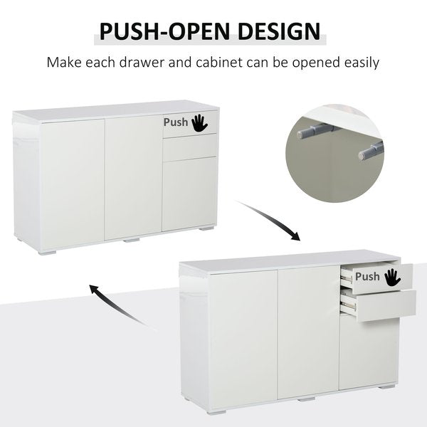 Push-Open Cabinet With 2 Drawer 2 Door For Home Office Highlight - White