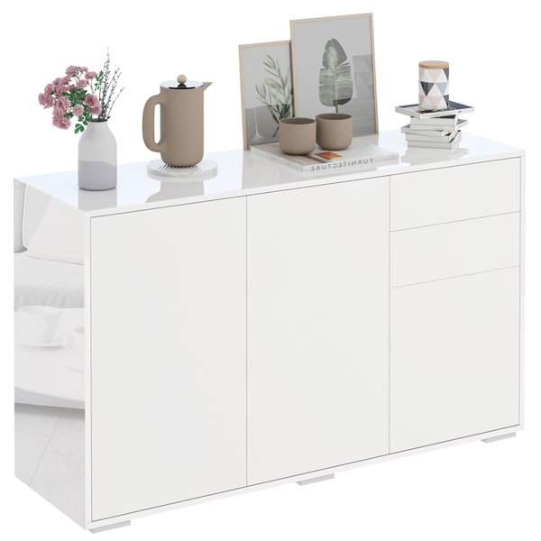 Push-Open Cabinet With 2 Drawer 2 Door For Home Office Highlight - White