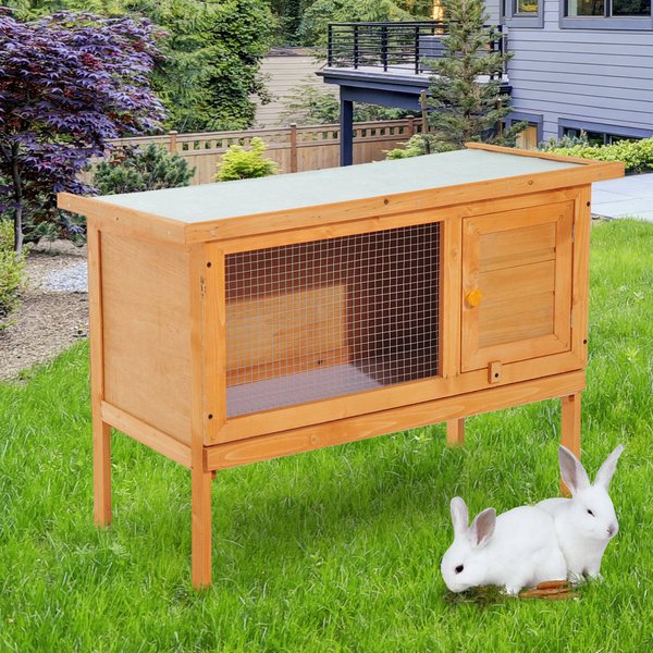 Fir Wood Pet Cage For Small Rabbit, Guinea Pigs, 90Lx45Wx65H cm. - Natural Wood