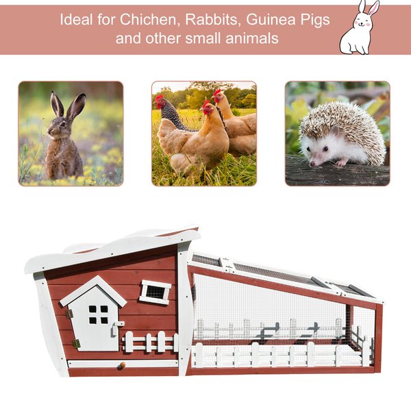 Outdoor Fir Wood Rabbit Hutch For Small Animal W/ Ramp - Wine