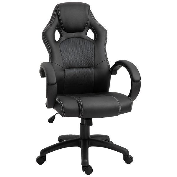 Racing Chair Gaming Sports Swivel PU Leather Office PC Height Adjustable- Black