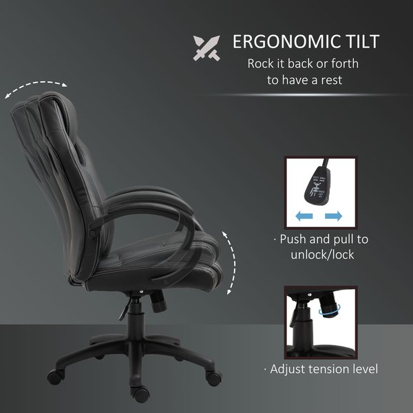 Gaming Home Office Chair With Adjustable Height, PU Leather - Black