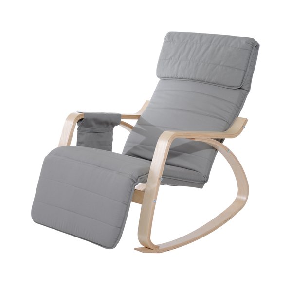 Rocking Chair W/Adjustable Footrest And Side Pocket - Grey