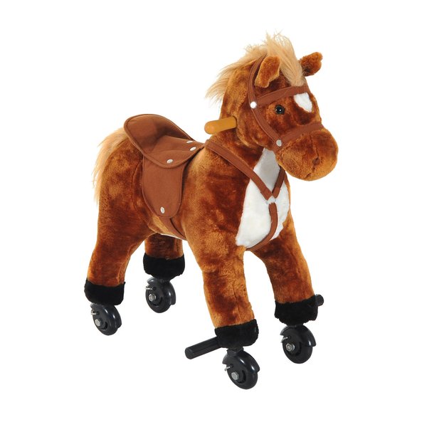 Rocking Horse W/ Rolling Wheels And Sound - Brown