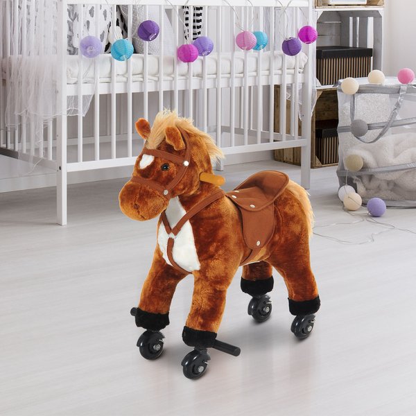 Rocking Horse W/ Rolling Wheels And Sound - Brown