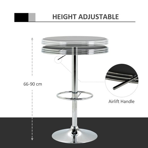 Round Height Adjustable Pub Bar Faux Leather Tabletop And Footrest
