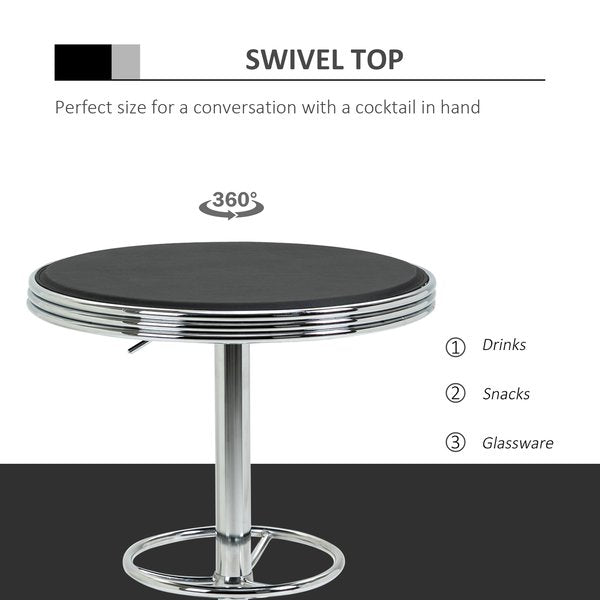 Round Height Adjustable Pub Bar Faux Leather Tabletop And Footrest
