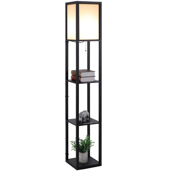 Shelf Floor Lamp, 4-tier Open Shelves, 26L X 26W 160Hcm - Black/White