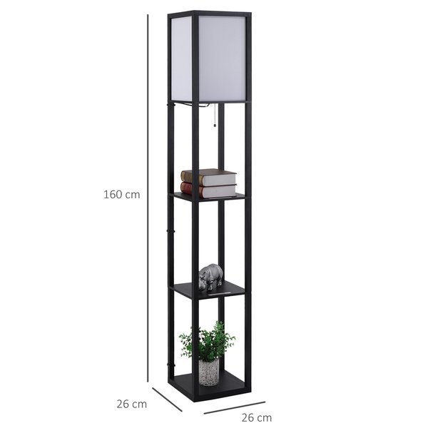 Shelf Floor Lamp, 4-tier Open Shelves, 26L X 26W 160Hcm - Black/White