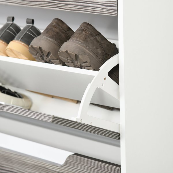 Shoe Cabinet W/ 3 Drawers, Storage Cupboard, Flip Door Glass Top 89Wx23Dx96H cm - Grey