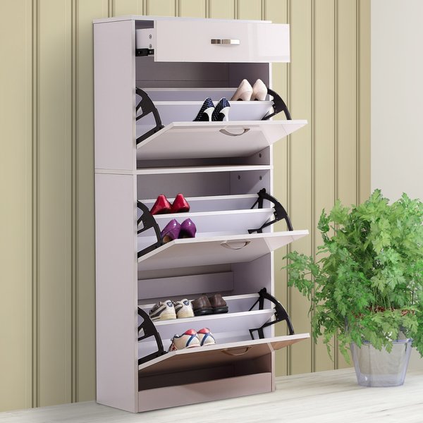 Shoe Storage Cabinet W/3 Tipping Drawers - White