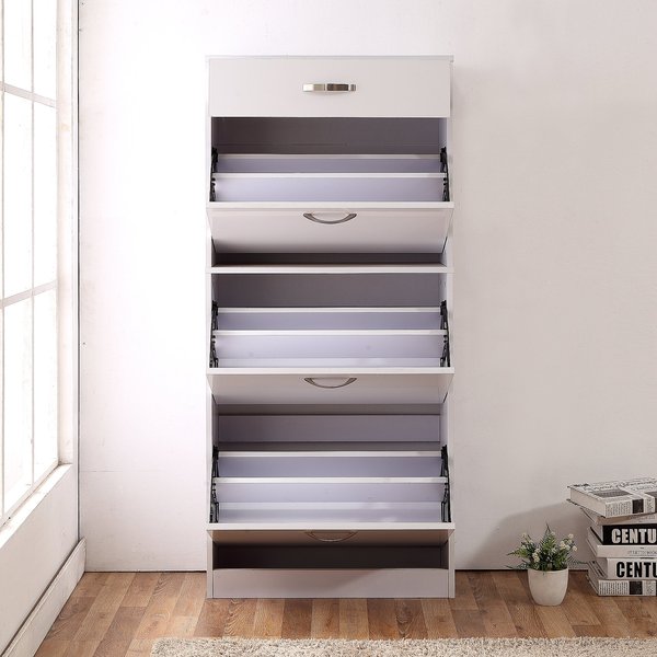 Shoe Storage Cabinet W/3 Tipping Drawers - White
