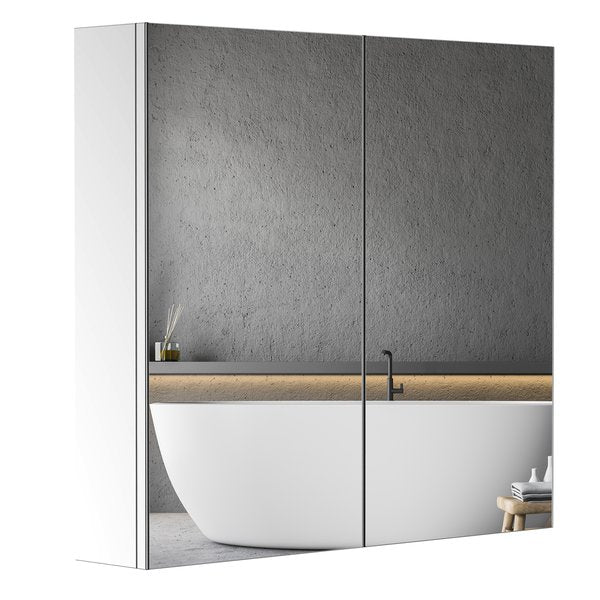 Stainless Steel Double Doors Bathroom Mirror Cabinet, 60x55x12 Cm