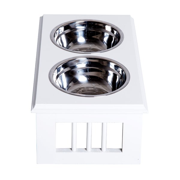43.7Lx24Wx15H Cm. Stainless Steel Pet Feeder - White
