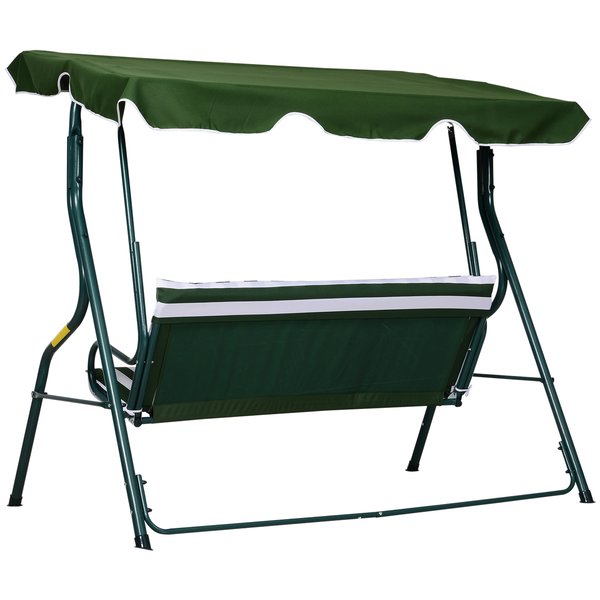 3-Seater Garden Swing Chair W/ Canopy - Green