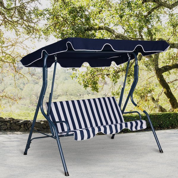 3-Seater Garden Swing Chair W/ Canopy Patio Outdoor - Blue