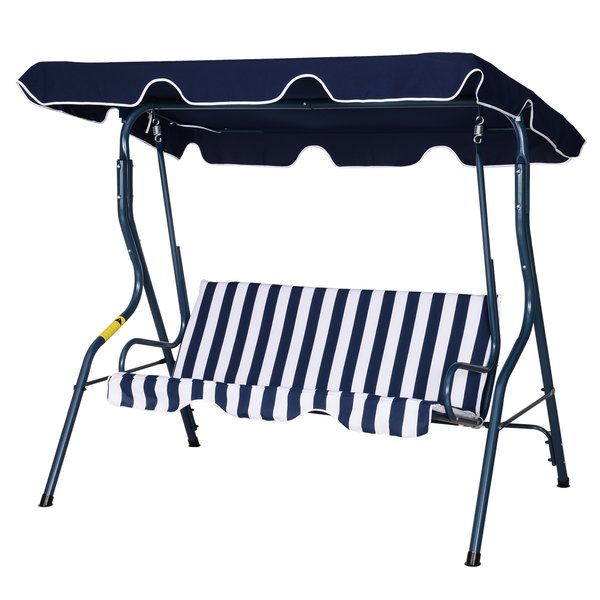 3-Seater Garden Swing Chair W/ Canopy Patio Outdoor - Blue