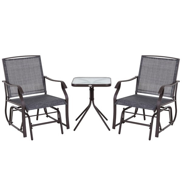 Steel Frame Set of 2 Glider Rocking Chair W/ Table Grey