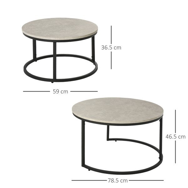 Steel MDF-Top Stack Design 2-Piece Coffee Tables Black/Grey