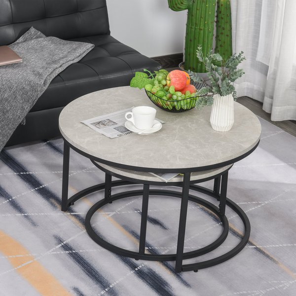 Steel MDF-Top Stack Design 2-Piece Coffee Tables Black/Grey