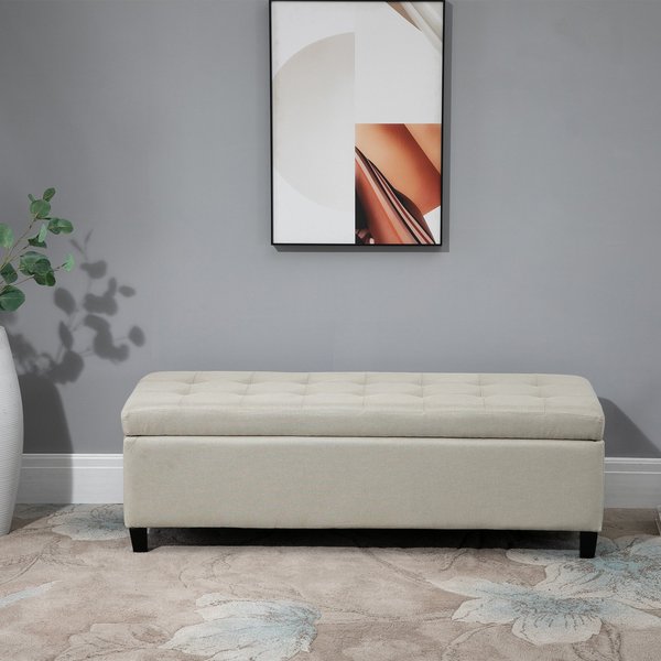 Storage Ottoman Bench Tufted Microfibre Upholstered - Beige