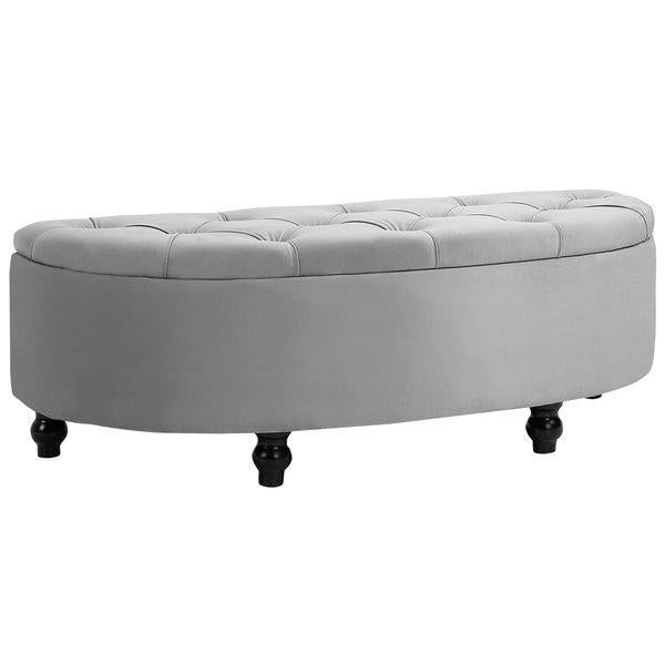 Storage Ottoman Bench Tufted Upholstered Footrest Stool With Rubberwood Legs