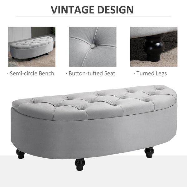Storage Ottoman Bench Tufted Upholstered Footrest Stool With Rubberwood Legs
